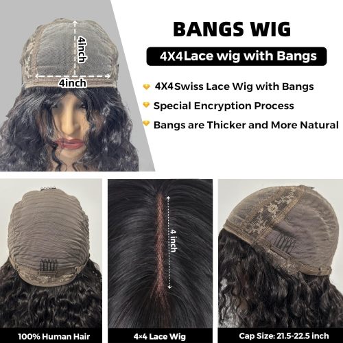 Curly Wig with Bangs 4x4 HD Lace