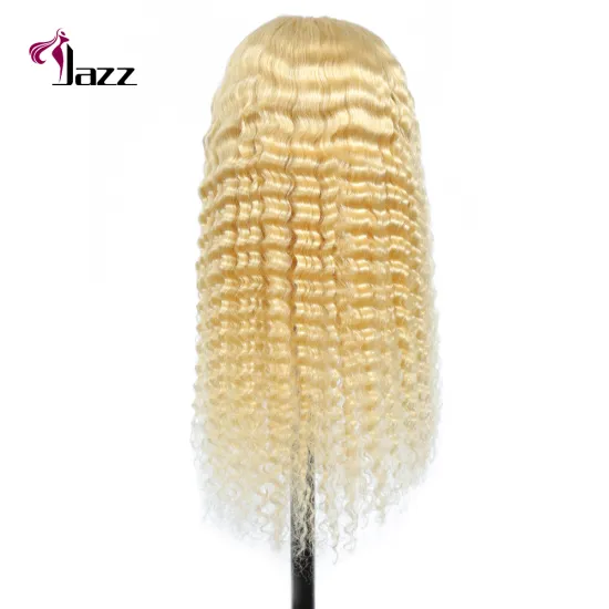 Factory wholesale 613 blond kinky lace closure wig, OEM& ODM 613 russian blonde deep wave human hair lace closure wig in stock