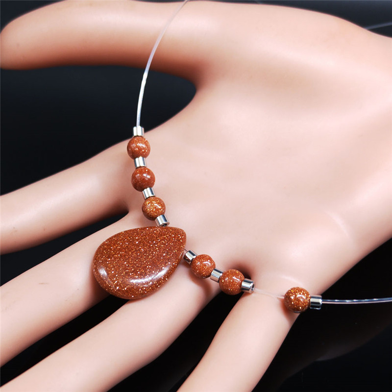 Sandstone Stainless Steel Neckless Women Water Drops Fishing Line Beads Necklace Jewelry gargantillas cortas mujer moda N20013S4