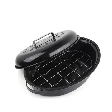 Kitchenware Cooking turkey baking pan with rack stainless roasting deep tray Roaster tray enamel roasting pans