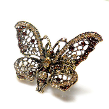 Cahaya runcit/borong asap topaz Crystal Rhinestone logam rama-rama menghulurkan cincin cincin fesyen boleh laras