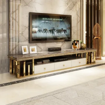 Stainless Steel Base Jazz White Marble TV Stand