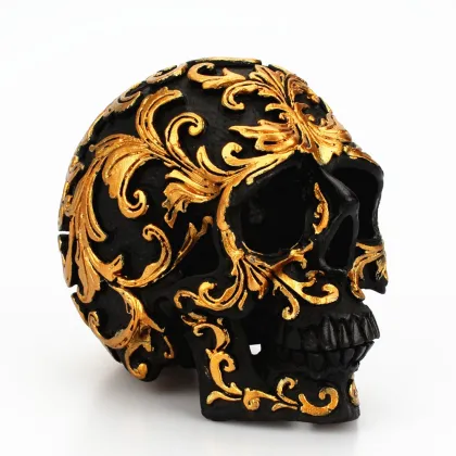 Creative Resin Golden Trumpet Flower Skull Desktop Ornament - CP192