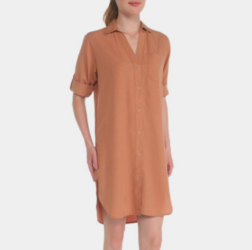 100% लिनन नारंगी छोटी पोशाक