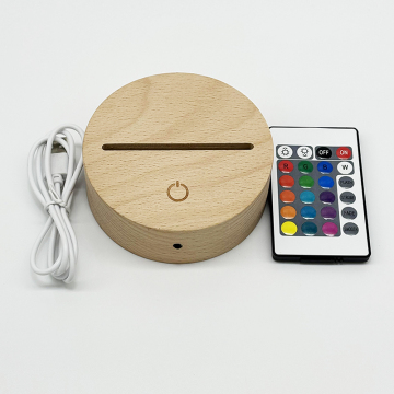 RGB 7 Colors Touch Sensor Wood Lamp with 3D Acrylic Remote Control, USB and Battery Operated LED Light