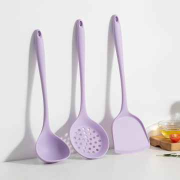 Dapur Silikon 3-Piece untuk kuali yang tidak melekat: Spatula, Sup Spoon, dan Colander