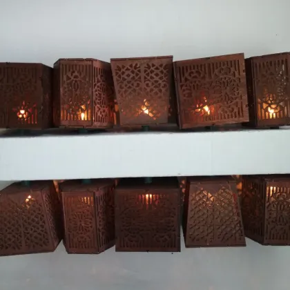 Outdoor Wooden Lantern String Lights with Chinese Lantern Style