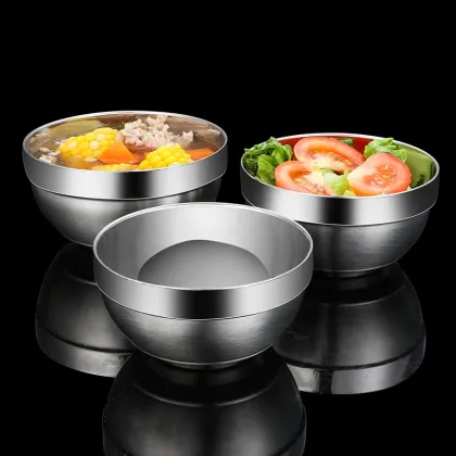 Metal Rice Soup Bowl Heat Insulated Double Walled