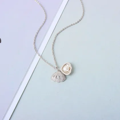 925 sterling silver rose gold shell pearl necklace