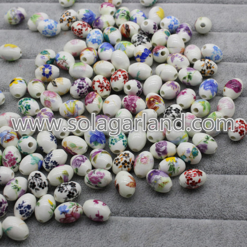 12 * 16 MM Oval Blossom Flower Patterns Cerâmica Charms Beads