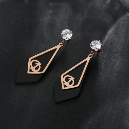Fashion Rose Gold And Black Zircon Stone Earrings