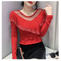 Mesh Fashion Round Neck Damens Tops