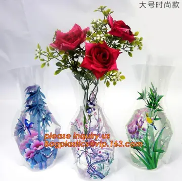 foldable clear plastic small flower vases, PVC flexible flower vase, Foldable plastic flower vase