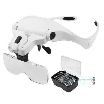 LED Illuminated Magnifying Glass with Multiple Lens Strengths: 1X, 1.5X, 2X, 2.5X, and 3.5X - Head-Mounted Design for Enhanced Vision