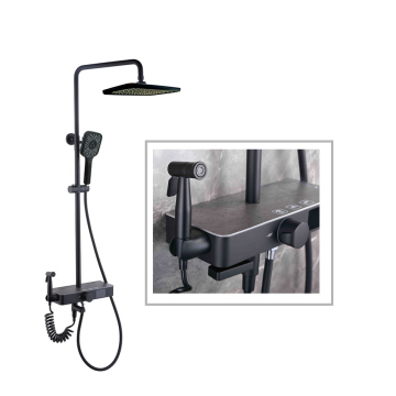 China Desain Baru Kamar Mandi Modern Konstan Suhu Termostatik Mixer Faucet Set Mixer Dengan Rak