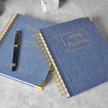 Custom A4 A5 Hardcover Blue Denim Fabric Spiral Notebook Planner