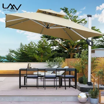 Solar Light Garden Cantilever Umbrella - Outdoor Offset Patio Parasol with LED