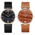 Ins Semi-Pretecy Marble Dial Cailz Leather Watch