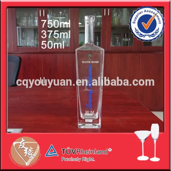Square machine blown 750ml glass rum bottle sizes