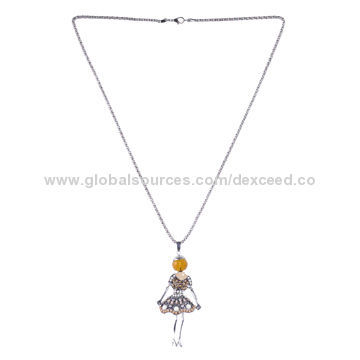 Dancing Girl Pendant Necklace, Large Acrylic, Multicolored Available, Low MOQ of 24 Units