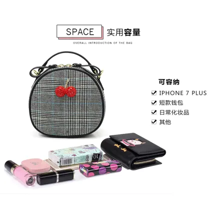 Lovely Cherry Houndstooth Round Shape Small Sling Bag