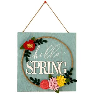 3D Fabric Flowers Wall Plaque Hello Spring