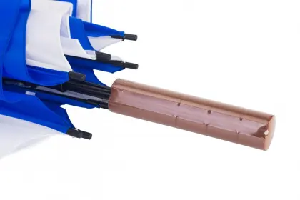 Blue and white golf umbrella
