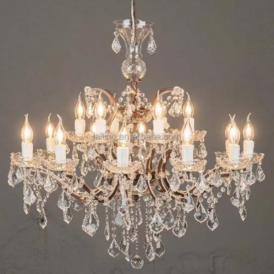European Classic Vintage 18-Light Crystal Wrought Iron Chandelier