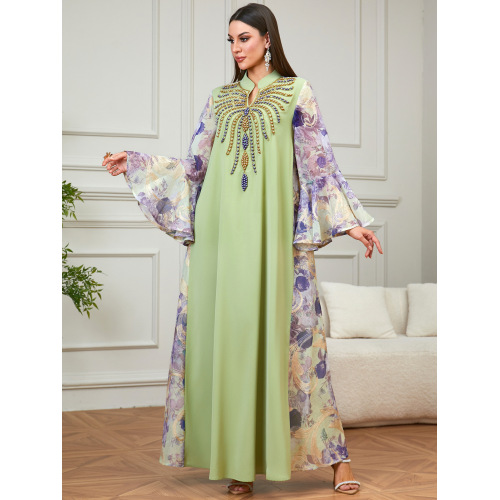 منجوق دوزی V یقه فلر آستین Abaya