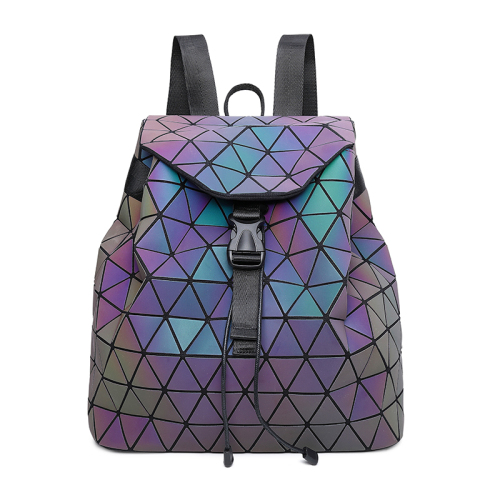 Fesyen Custom Noctilucent Effect Pu Backpack Kulit Geometrik Reflektif Ransel Bercahaya Sampah Beg Wanita Cool Cool