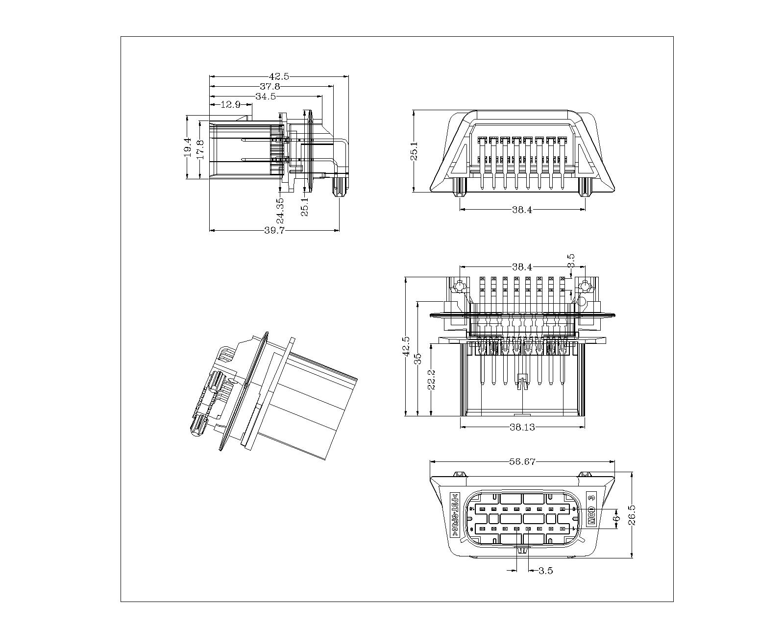 P3.5X6 16P Automotive Right Angle Male Connector