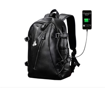 Men's Waterproof USB Charging Backpack - Fashion PU Leather Travel Bag for Teenagers