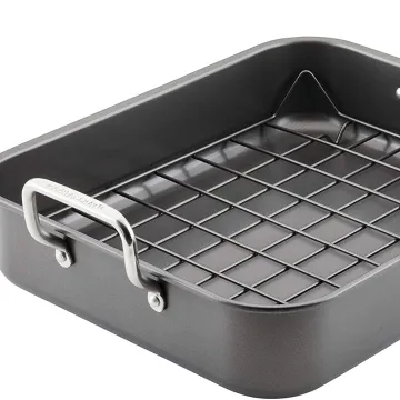 Cookware non-stick rectangular roaster roasting pan with baking rack carbon steel chicken roaster pan