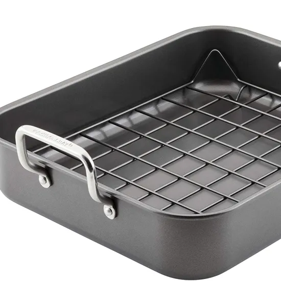 Cookware non-stick rectangular roaster roasting pan with baking rack carbon steel chicken roaster pan