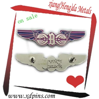 Gold USA eagle wing shaped metal pin badge