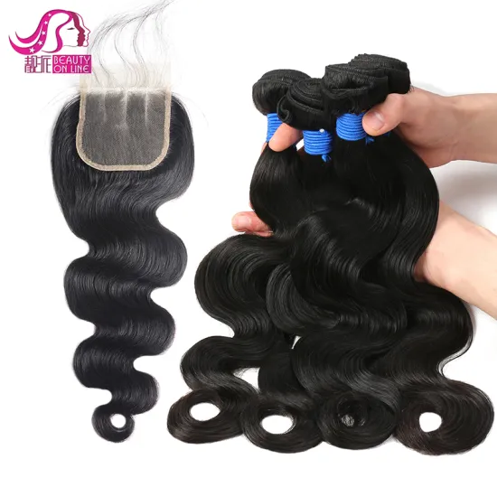 Wholesale Vendor 3 bundles brazilian virgin body wave hair weaving mixed length With lace closure
