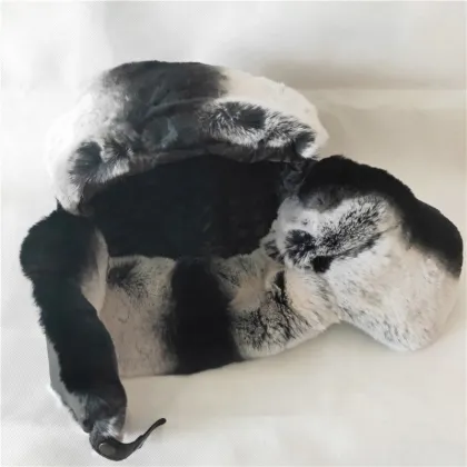 Rabbit Fur Aviator Outdoor Trapper Trooper Pilot Ski Hat Lambskin Leather Trapper Hat with Two-Tone Rabbit Fur Trim