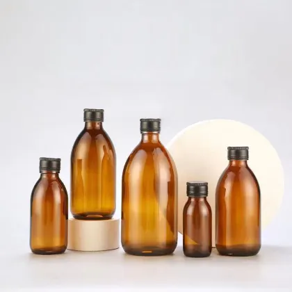 Amber Round Lean Cough Liquid Medicine Syrup in Glass Bottles with Plastic Childproof Cap