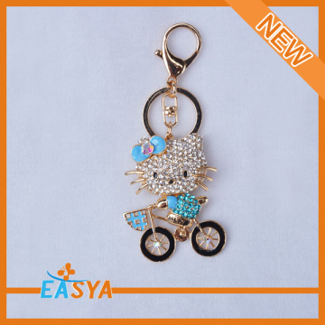 Kucing bentuk kunci jaringan tinggi kualitas berlian imitasi Keychain