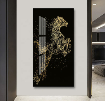 Arte di pittura in porcellana in cristallo a cavallo dorato di alta qualità per decorazioni soggiorno
