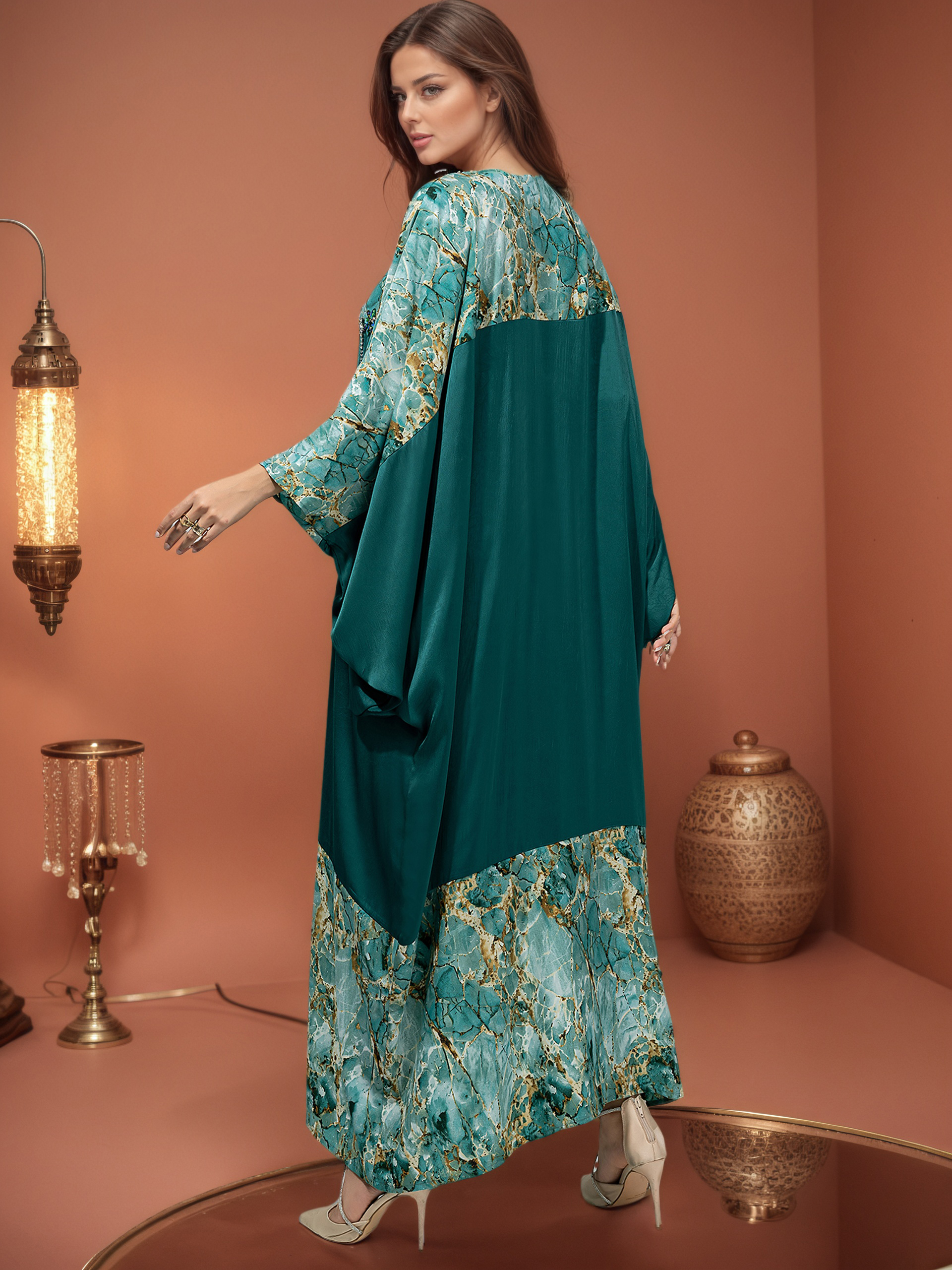 Luxury Abaya Morocco Kaftans Sequins Islamic Clothing Muslim Fashion Dress Batwing Sleeves Evening Party Jalaibya Dress5