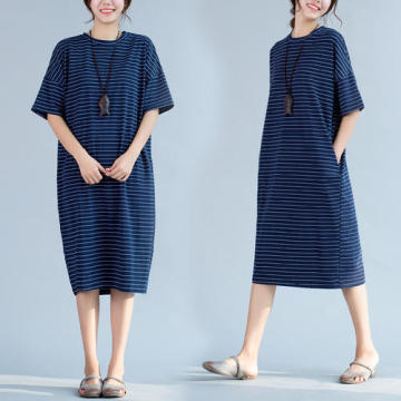 A dress with thick blue stripes