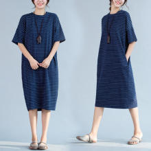 A dress with thick blue stripes