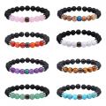 Natural Stone 8MM Black Lava Stone With Gemstone Round Beads and Mood Beads Stretch Bracelet 7.5" Long