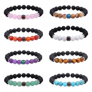 Natural Stone 8MM Black Lava Stone With Gemstone Round Beads and Mood Beads Stretch Bracelet 7.5" Long