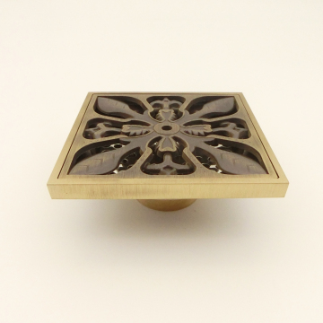 Antique Bronze Square Brass Bathroom Shower Floor Drain with Removable Cover, 4 Inches