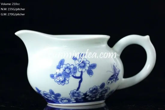 "Butterflies Lingering Over Flowers" Painting Blue & White Pitcher, 200cc/pitcher