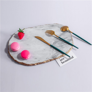Customizable Edge for Food Marble and Stone Houseware Decor: Patterned Serving Trays and Plates with Gold Accents, Suitable for All Seasons