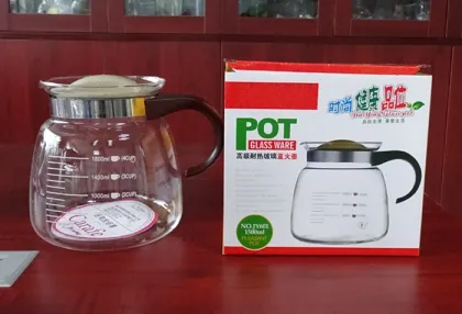 Custom made heat resistant 1800ml big pyrex glass teapot with handle