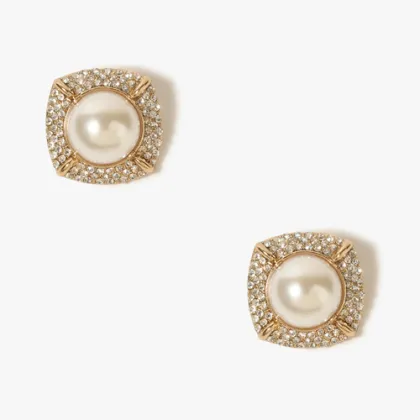 Half-pearl large stud earring with gold plated with swarovski crystal